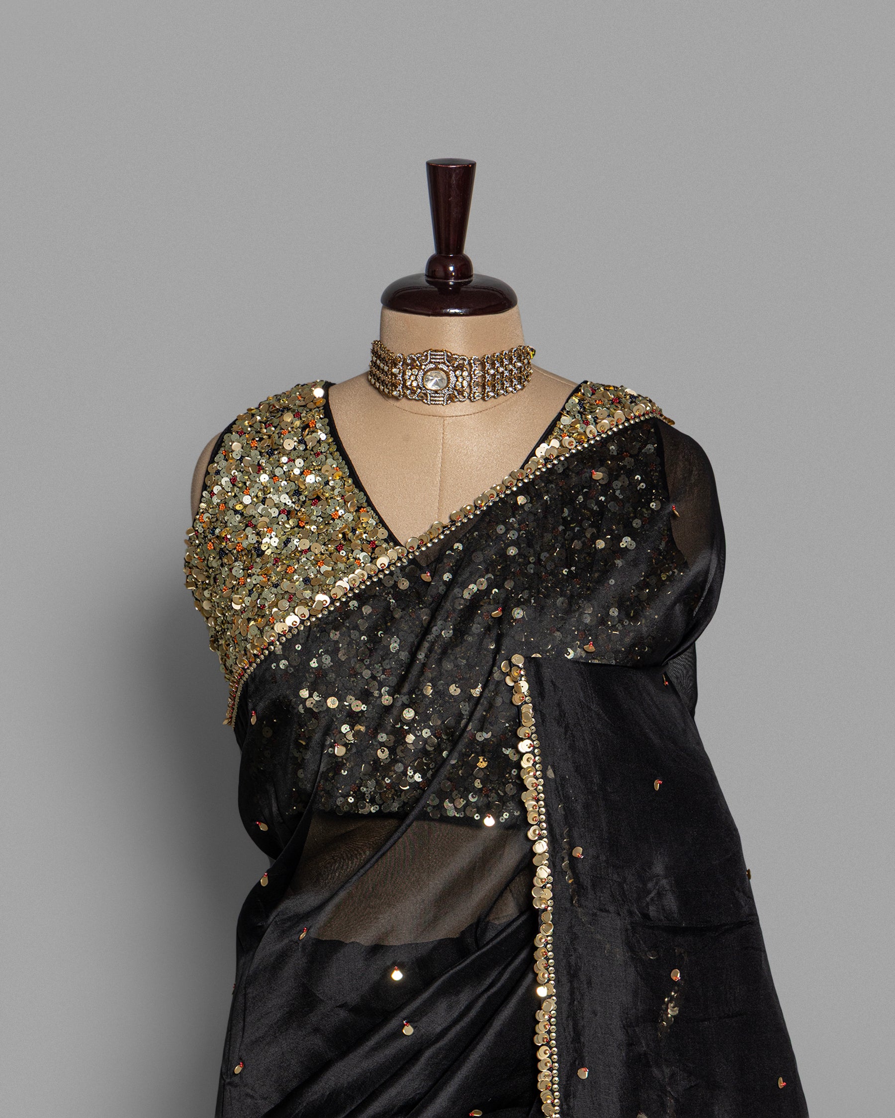 EBONY DESIGNER ORGANZA SAREE WITH SEQUIN & PEARL WORK