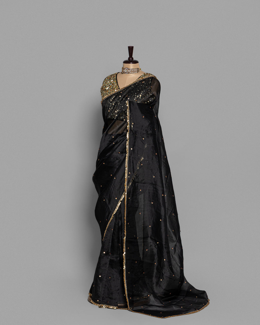 EBONY DESIGNER ORGANZA SAREE WITH SEQUIN & PEARL WORK