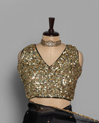 EBONY DESIGNER ORGANZA SAREE WITH SEQUIN & PEARL WORK