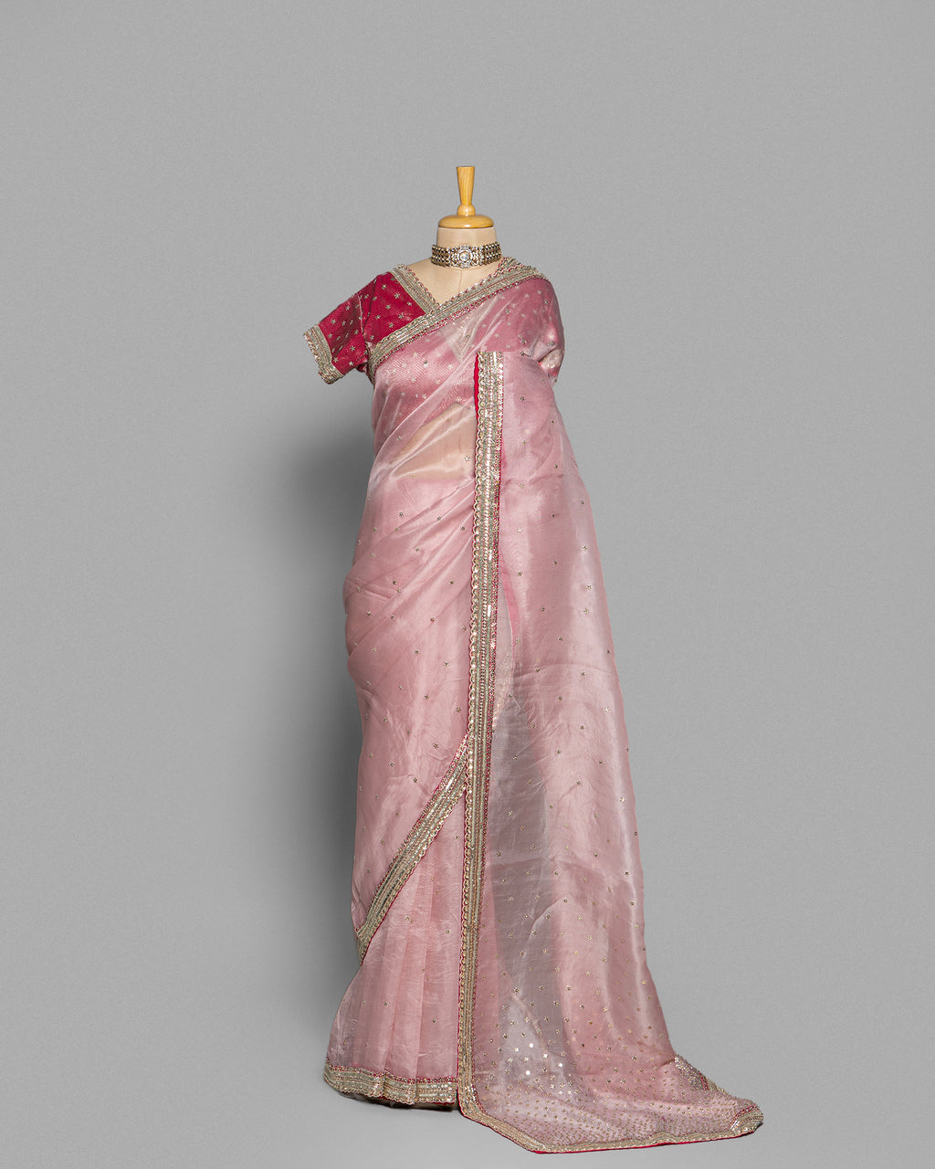 LIGHT ROSE DESIGNER ORGANZA SAREE WITH HAND EMBELLISHMENTS