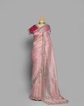 LIGHT ROSE DESIGNER ORGANZA SAREE WITH HAND EMBELLISHMENTS