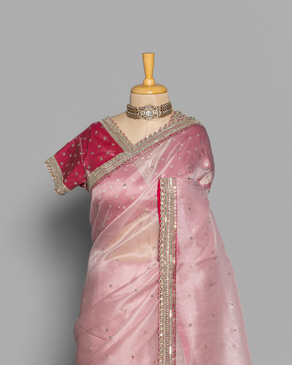 LIGHT ROSE DESIGNER ORGANZA SAREE WITH HAND EMBELLISHMENTS