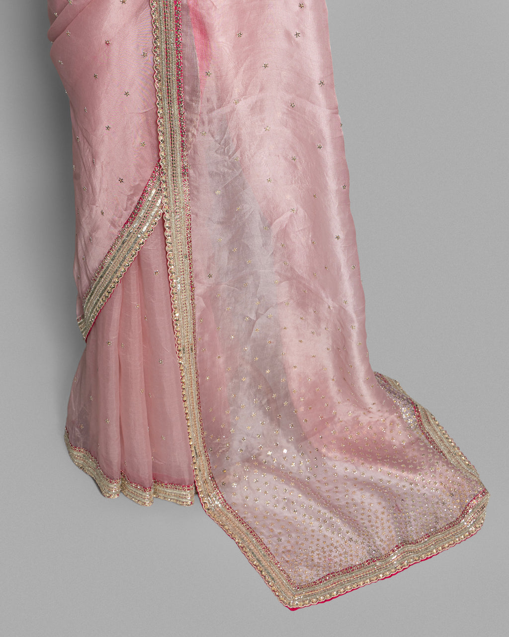LIGHT ROSE DESIGNER ORGANZA SAREE WITH HAND EMBELLISHMENTS