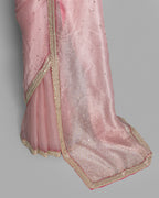 LIGHT ROSE DESIGNER ORGANZA SAREE WITH HAND EMBELLISHMENTS
