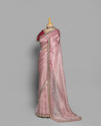 LIGHT ROSE DESIGNER ORGANZA SAREE WITH HAND EMBELLISHMENTS