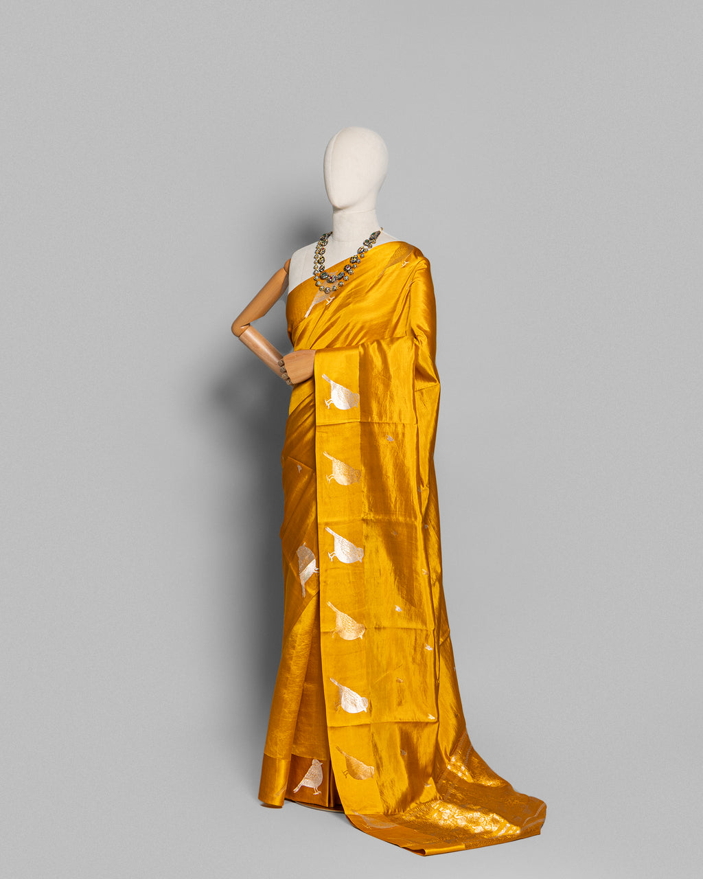 MUSTARD YELLOW TRADITIONAL SILK WOVEN SAREE