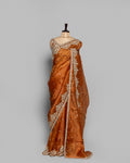 BURNT ORANGE DESIGNER ORGANZA SAREE WITH EMBROIDERED BORDER