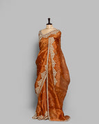 BURNT ORANGE DESIGNER ORGANZA SAREE WITH EMBROIDERED BORDER