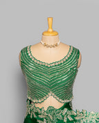 EMERALD GREEN ORGANZA SAREE WITH LEAF EMBROIDERED BORDER
