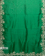 EMERALD GREEN ORGANZA SAREE WITH LEAF EMBROIDERED BORDER