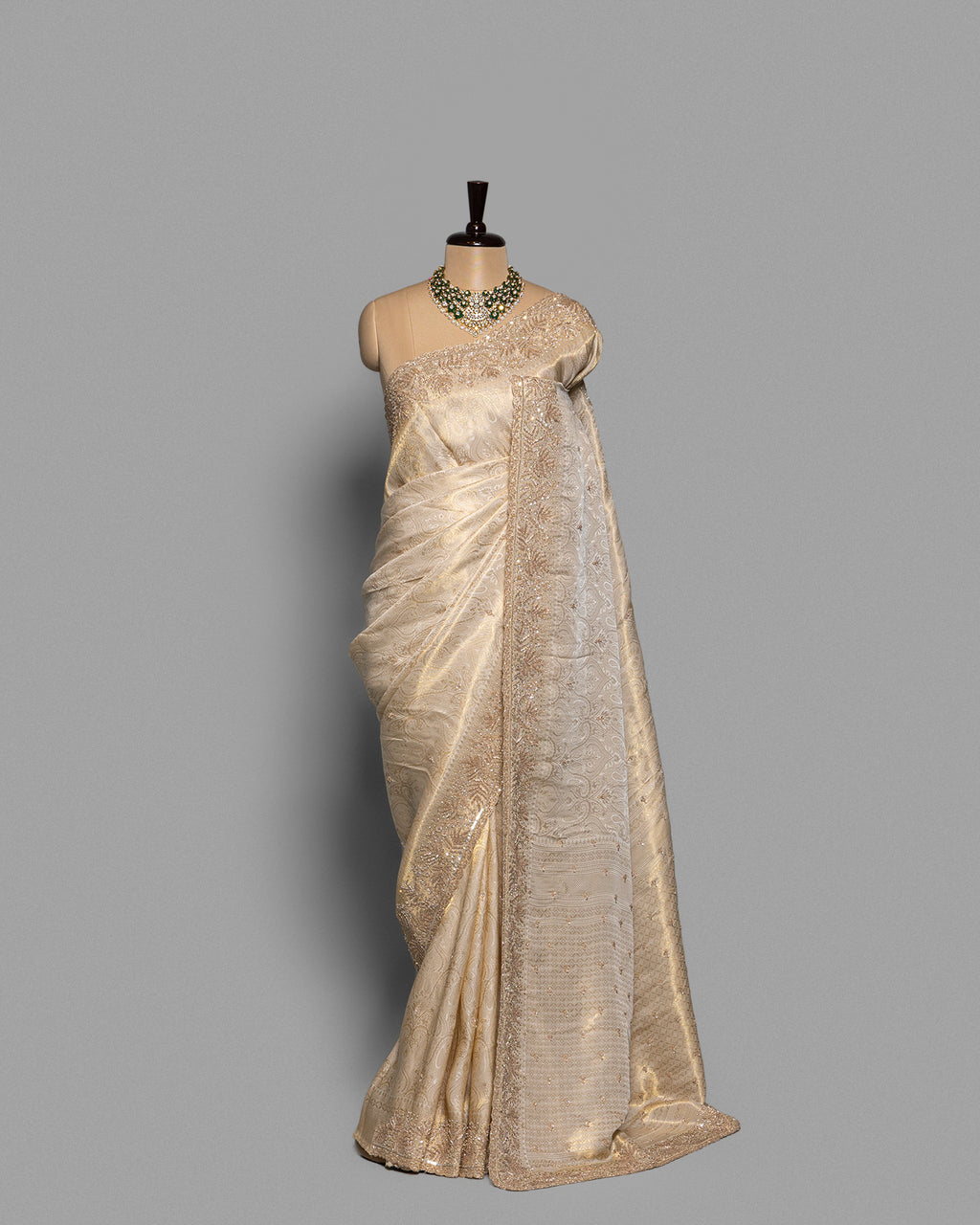 EMBELLISHED IVORY BANARASI SILK SAREE