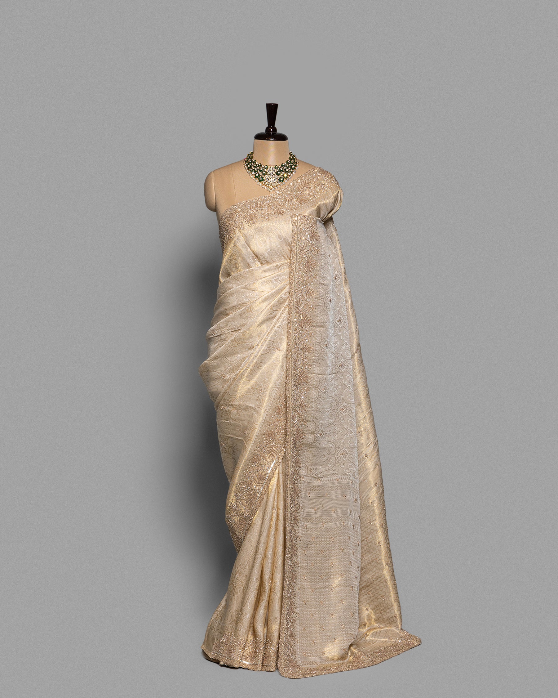 EMBELLISHED IVORY BANARASI SILK SAREE