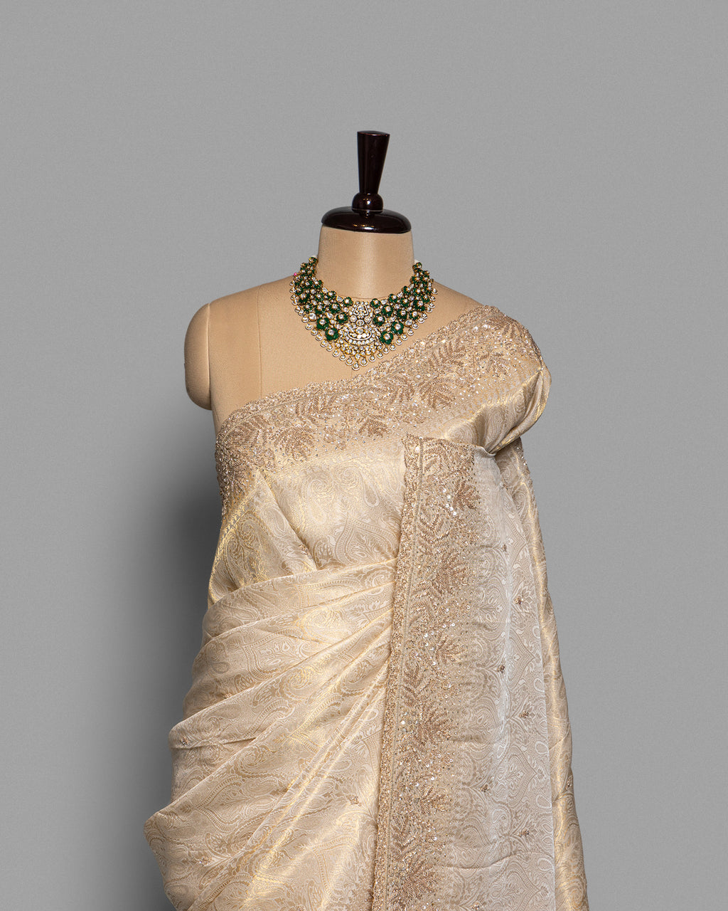 EMBELLISHED IVORY BANARASI SILK SAREE