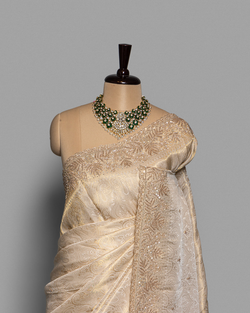 EMBELLISHED IVORY BANARASI SILK SAREE