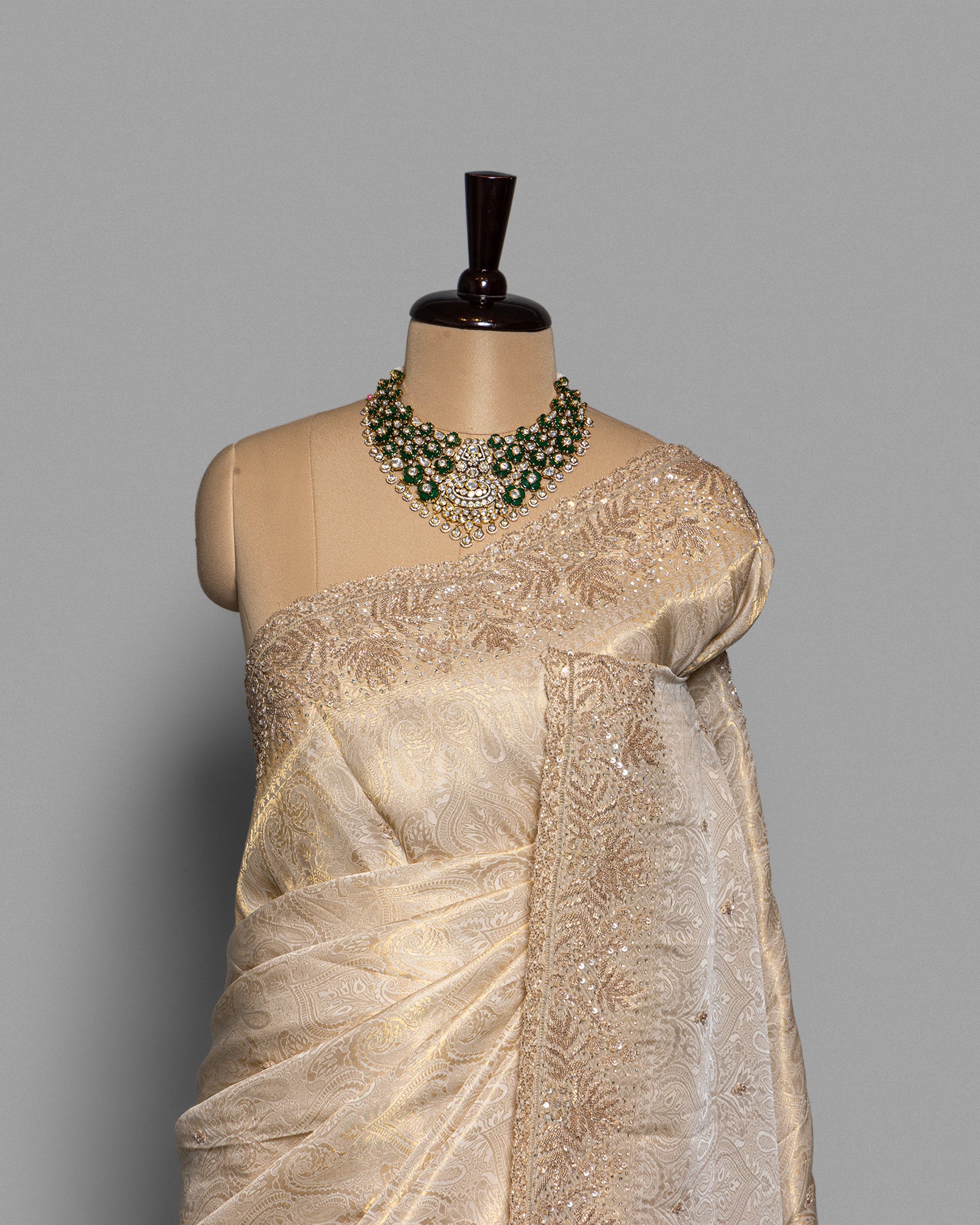 EMBELLISHED IVORY BANARASI SILK SAREE