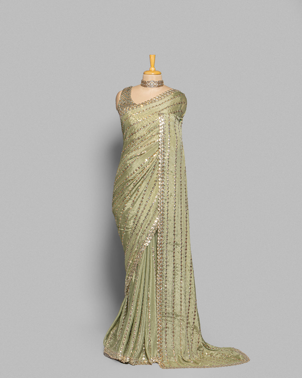 SHIMMER GREEN CRUSHED CHIFFON SAREE