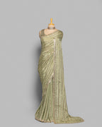 SHIMMER GREEN CRUSHED CHIFFON SAREE