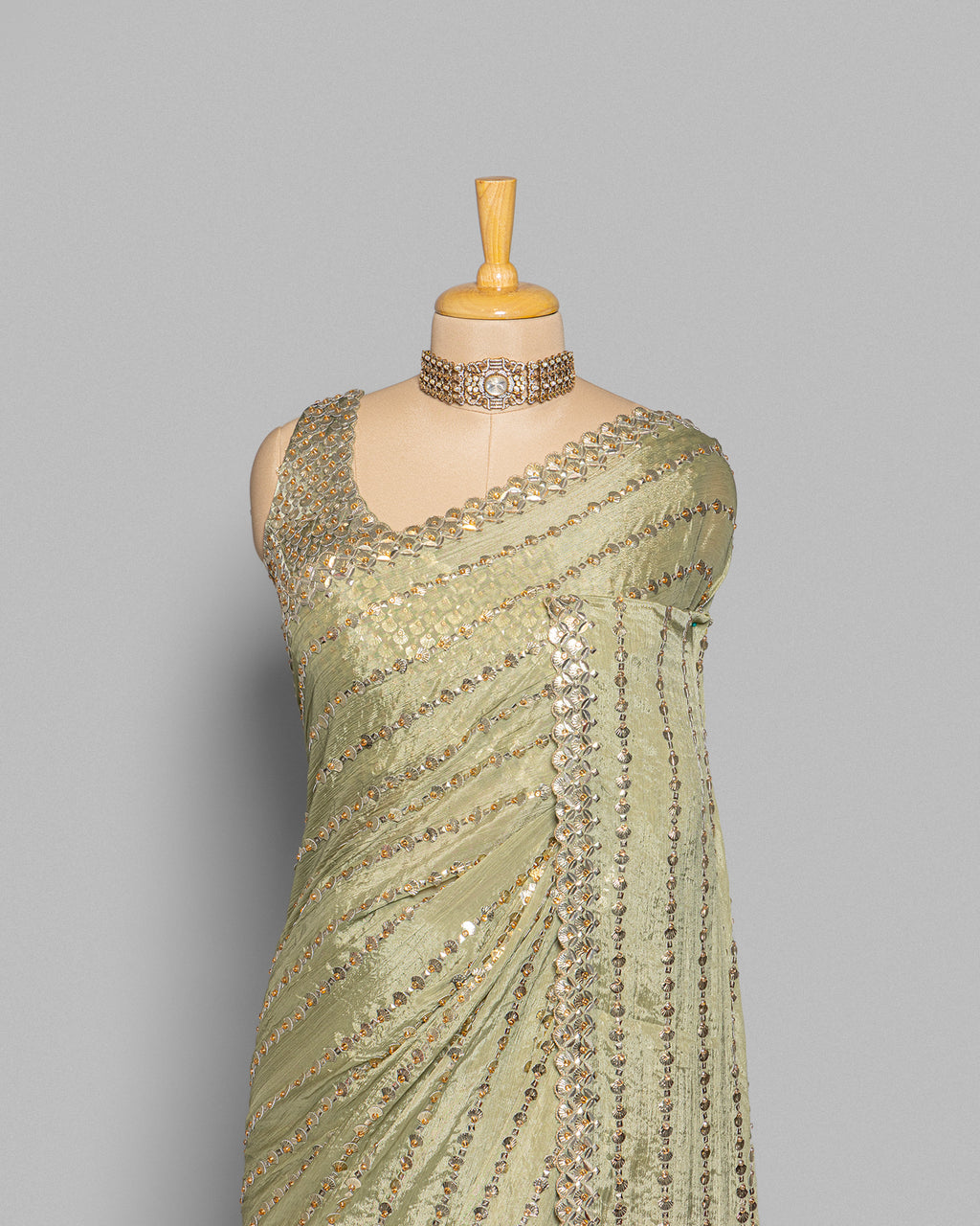 SHIMMER GREEN CRUSHED CHIFFON SAREE
