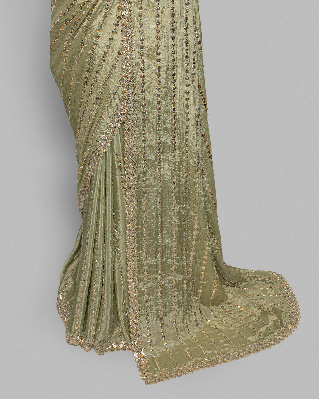 SHIMMER GREEN CRUSHED CHIFFON SAREE