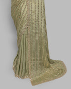 SHIMMER GREEN CRUSHED CHIFFON SAREE