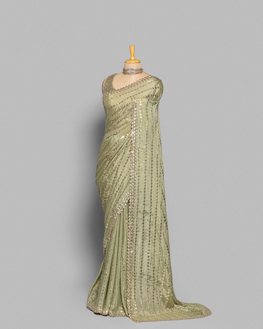 SHIMMER GREEN CRUSHED CHIFFON SAREE