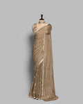 COFFEE HEAVILY SEQUINED CRUSHED CHIFFON SAREE