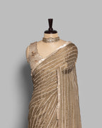 COFFEE HEAVILY SEQUINED CRUSHED CHIFFON SAREE