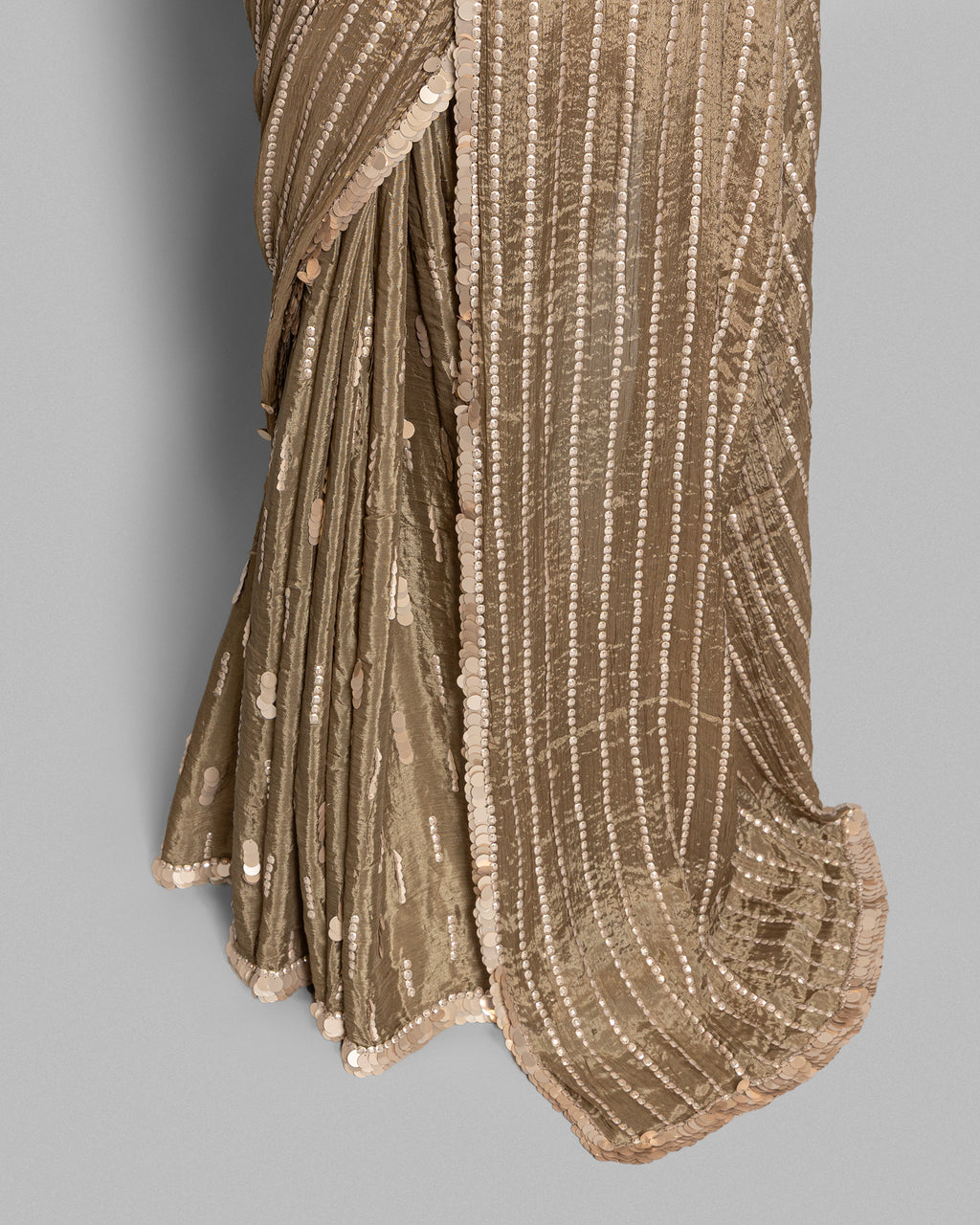 COFFEE HEAVILY SEQUINED CRUSHED CHIFFON SAREE