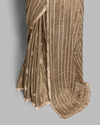 COFFEE HEAVILY SEQUINED CRUSHED CHIFFON SAREE