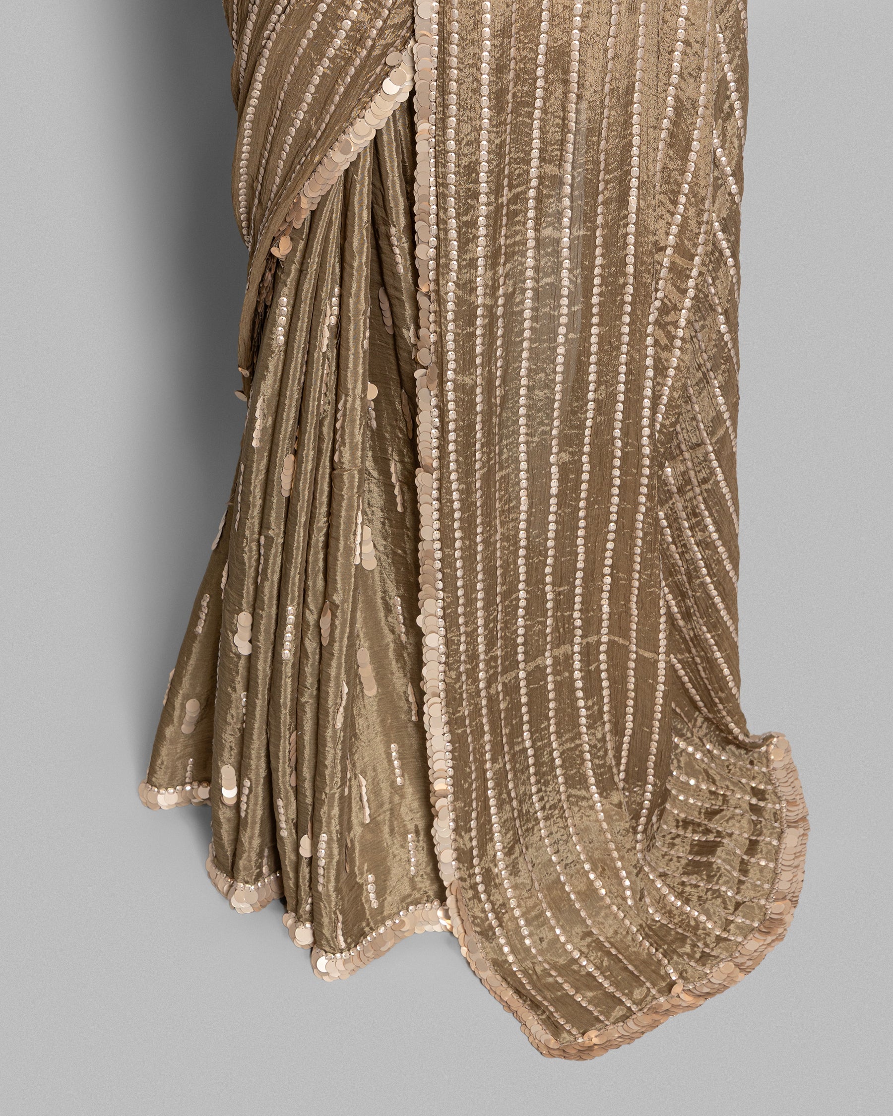 COFFEE HEAVILY SEQUINED CRUSHED CHIFFON SAREE