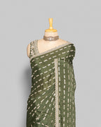 MEHENDI GREEN EMBELLISHED CRUSHED CHIFFON SAREE