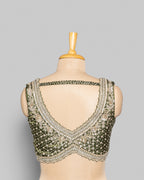 MEHENDI GREEN EMBELLISHED CRUSHED CHIFFON SAREE