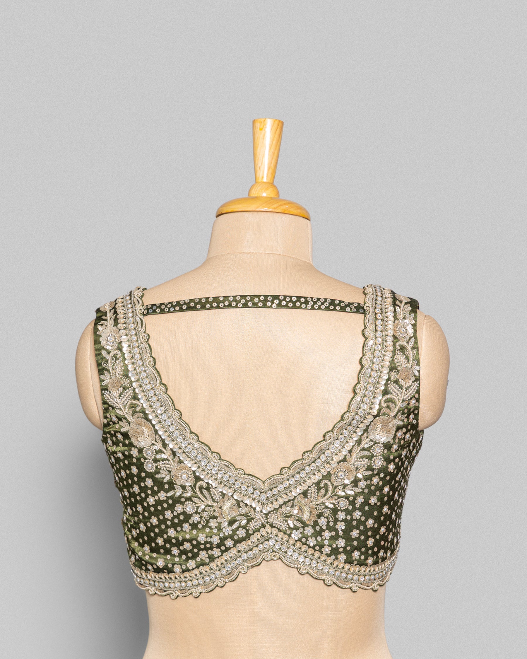 MEHENDI GREEN EMBELLISHED CRUSHED CHIFFON SAREE