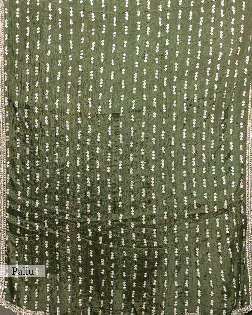MEHENDI GREEN EMBELLISHED CRUSHED CHIFFON SAREE