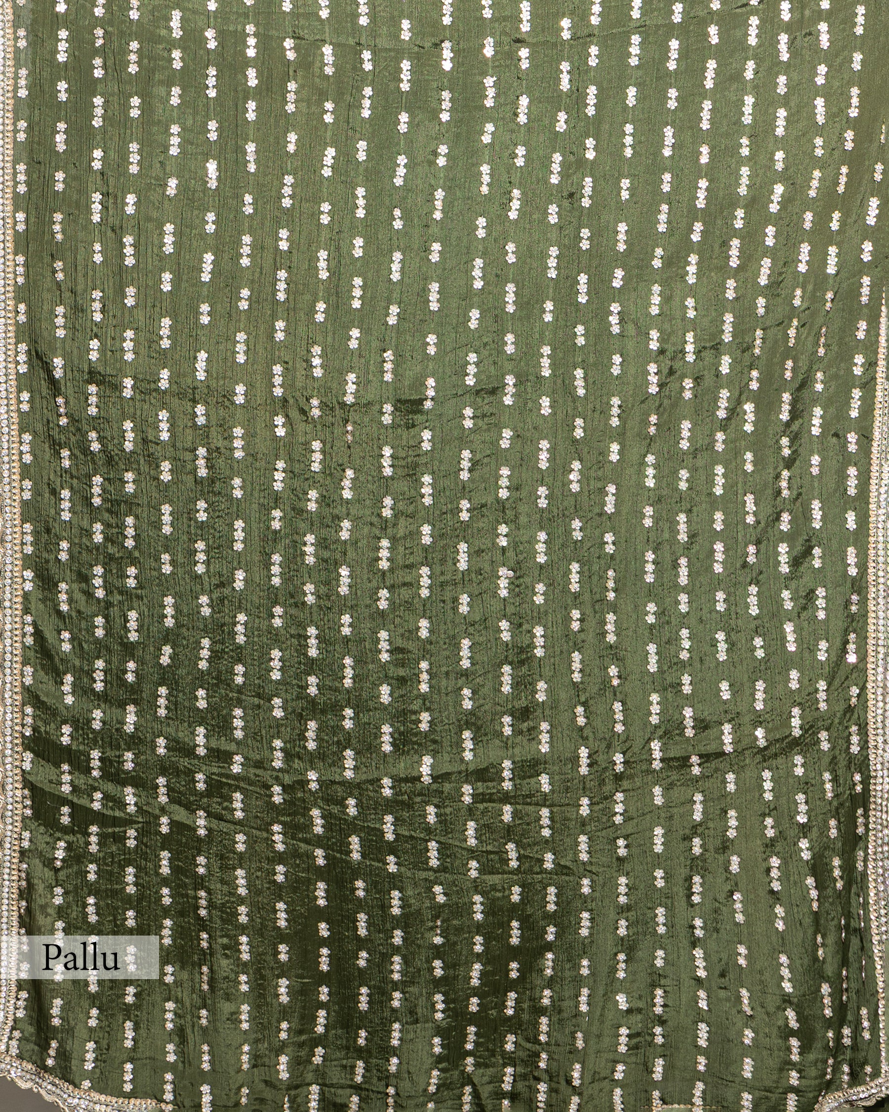 MEHENDI GREEN EMBELLISHED CRUSHED CHIFFON SAREE