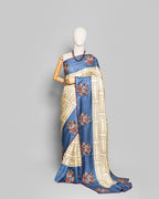 HANDPRINTED TUSSAR CROSS STITCH WORK SAREE