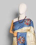 HANDPRINTED TUSSAR CROSS STITCH WORK SAREE
