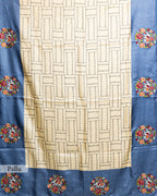 HANDPRINTED TUSSAR CROSS STITCH WORK SAREE