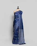 ROYAL BLUE TUSSAR SILK KANTHAA WORK SAREE