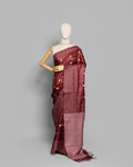 BURGUNDY TUSSAR SILK KANTHAA WORK SAREE