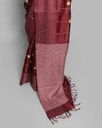 BURGUNDY TUSSAR SILK KANTHAA WORK SAREE