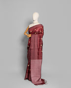 BURGUNDY TUSSAR SILK KANTHAA WORK SAREE
