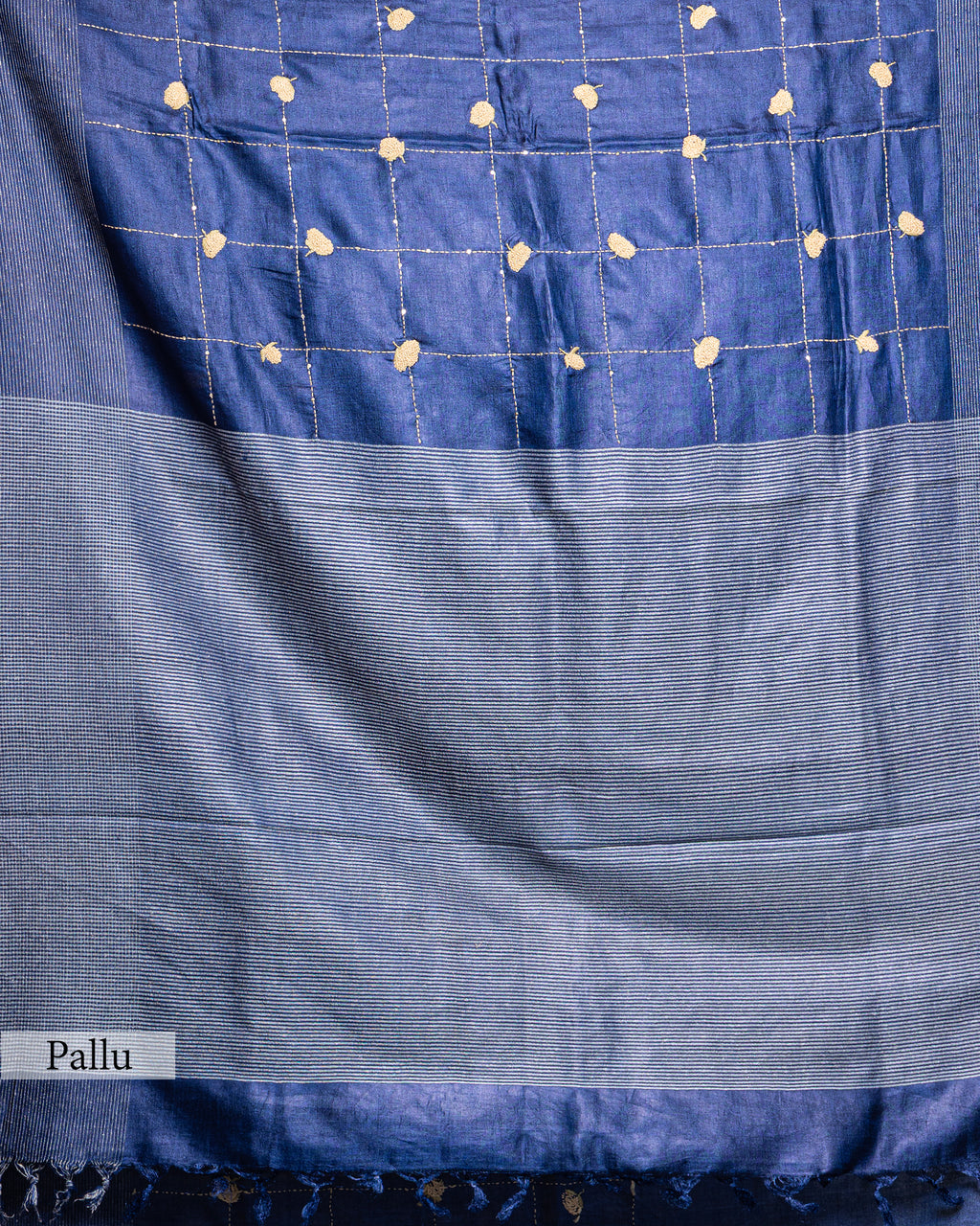 ROYAL BLUE TUSSAR SILK KANTHAA WORK SAREE