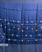 ROYAL BLUE TUSSAR SILK KANTHAA WORK SAREE