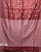 BURGUNDY TUSSAR SILK KANTHAA WORK SAREE