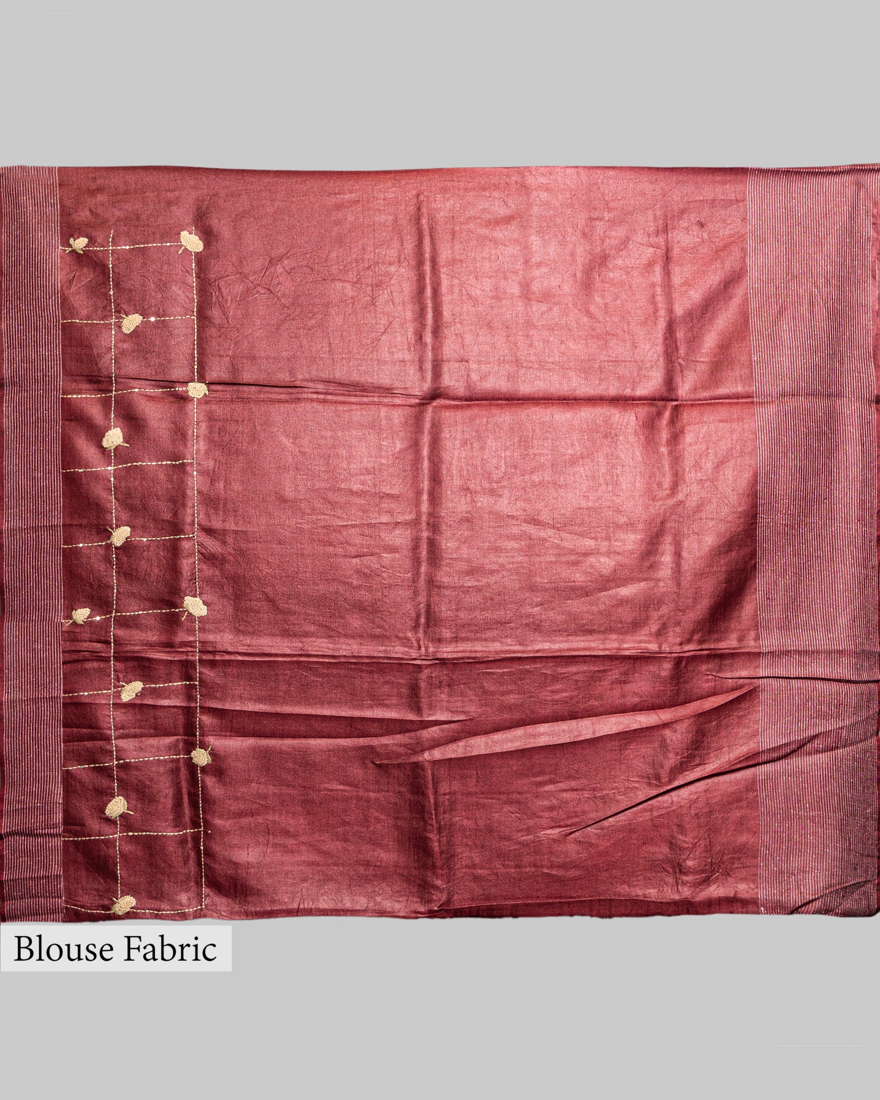 BURGUNDY TUSSAR SILK KANTHAA WORK SAREE