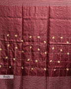 BURGUNDY TUSSAR SILK KANTHAA WORK SAREE