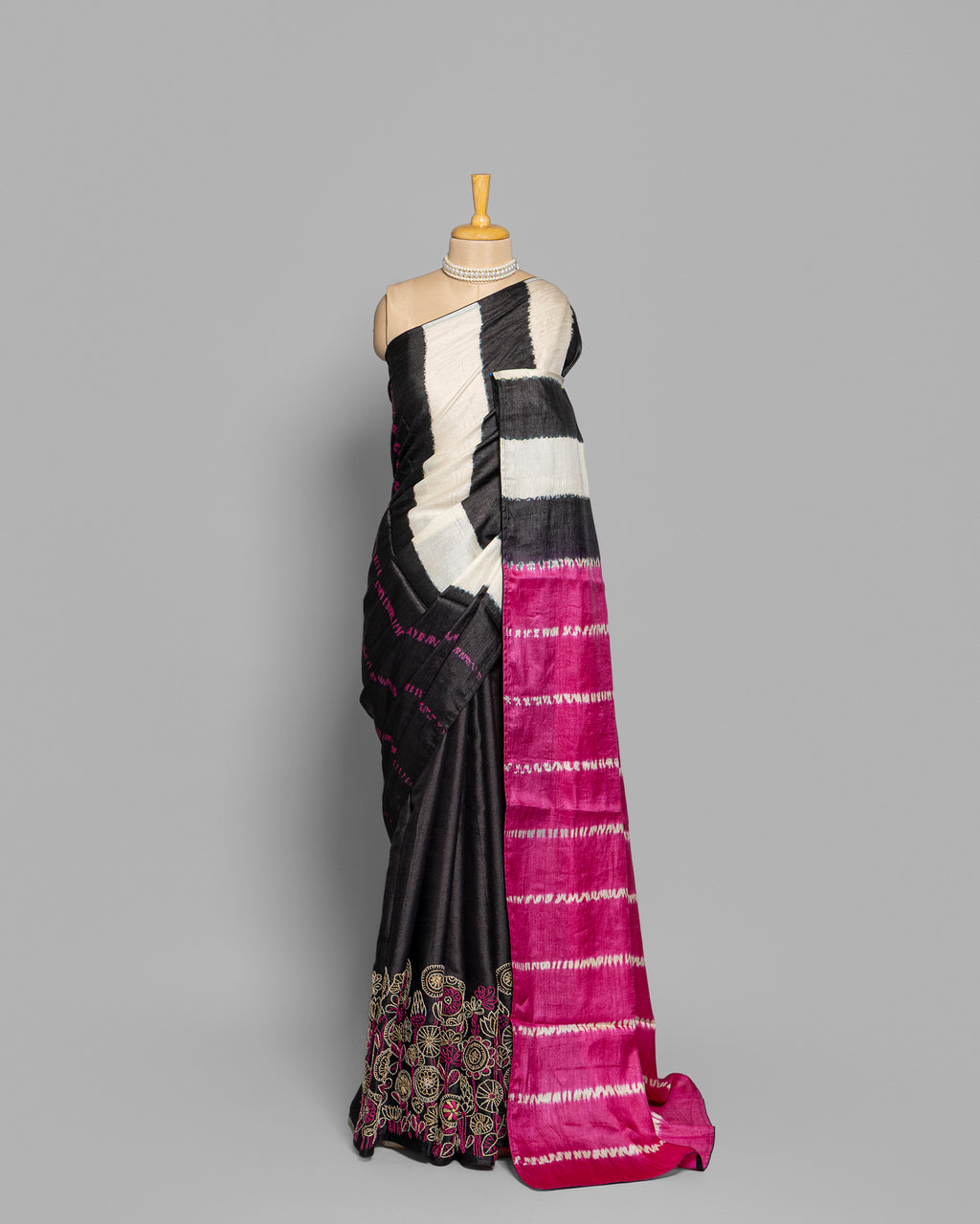 DUAL COLOR TUSSAR SILK SHIBORI PRINTED SAREE