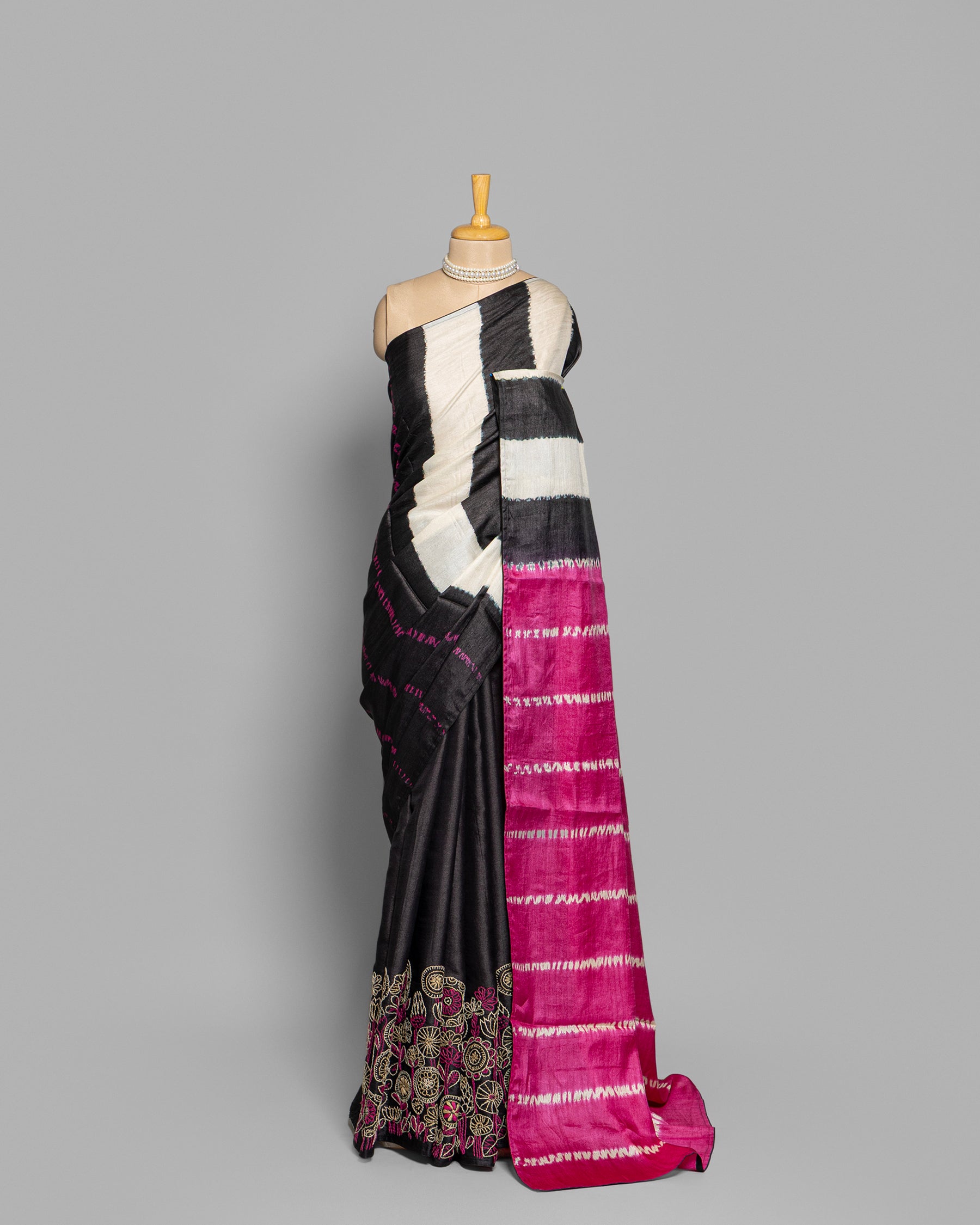 DUAL COLOR TUSSAR SILK SHIBORI PRINTED SAREE