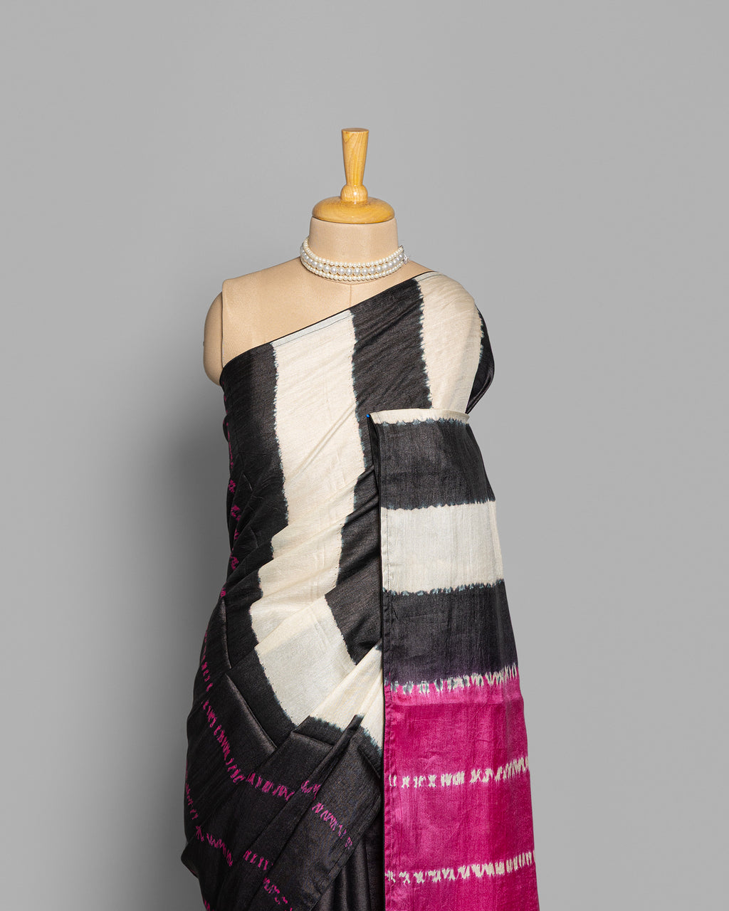 DUAL COLOR TUSSAR SILK SHIBORI PRINTED SAREE